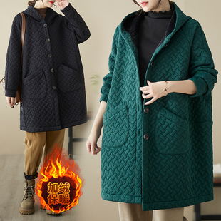韩版气质高级感风衣外套，女冬季胖妹妹，中长款连帽加绒保暖棉衣棉服