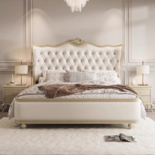 法式床美式轻奢实木床现代简约主卧双人公主，床宫廷雕花婚床欧式床