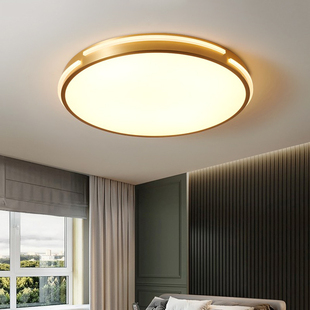 美式卧室吸顶灯圆形现代阳台灯轻奢欧式客厅主卧高级铜灯led灯具