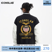 iconslab 刺绣徽章重磅棒球服棉服设计感小众夹克仿皮袖外套男