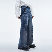 原创设计cleanfit小众天蓝色牛仔裤，男夏季重工水洗纹理拖地裤子