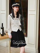 LelezStudio/小苍兰 复古少女日式黑白条纹设计感通勤jk外套套装