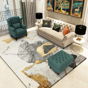 欧式客厅轻奢现代简约茶几沙发地毯美式抽象金色亮丝卧室毯