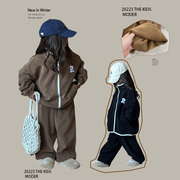 韩版儿童复合加厚休闲套装2023冬装，洋气保暖男女童加绒冬季两件套