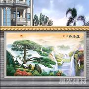 中式瓷砖背景墙山水客厅电视，背景墙砖风景户外墙壁画松鹤延年