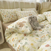 韩式双层纱水洗棉，四件套床单被套罩非全棉纯棉，学生宿舍床上用品三