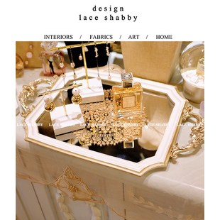 laceshabby法式轻奢复古金色雕花，白色印花镜面，托盘桌面收纳