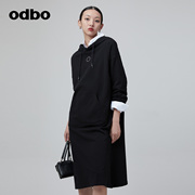 odbo/欧迪比欧原创设计连帽连衣裙秋冬2023内搭外穿卫衣裙子