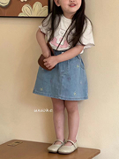 2024夏季韩版实体店童装女童卡通印花T牛仔包裙刺绣裙子