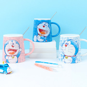 哆啦A梦正版授权马克杯蓝胖子叮当猫水杯男女学生带盖勺套装礼盒