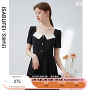 衣纱布菲简棠赫本风，黑色雪纺连衣裙2024夏装女时尚设计裙子