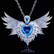 抖音直播高定珠宝设计款，天使之翼吊坠仿真海蓝宝翅膀心形项链