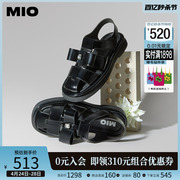 MIO米奥百搭包头平跟魔术贴凉鞋复古时髦通勤罗马凉鞋编织鞋女鞋