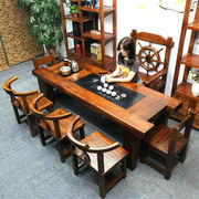 老船木茶桌椅组合办公室一体茶几实木一桌五椅泡茶台家用茶桌套装
