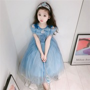 2023艾莎公主裙女童蓝色灰姑娘，网纱蓬蓬长裙万圣节cos表演服5
