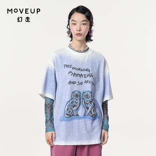 MOVEUP幻走2024春季.FUN系列圆领狗狗印花设计师中长款T恤女