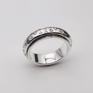 S999纯银老花涂鸦转动戒指 小众设计风男女款时尚情侣单身戒指