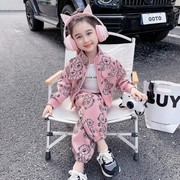 女童春装韩版运动套装，2024小童卡通衣服，宝宝网红时髦两件套潮