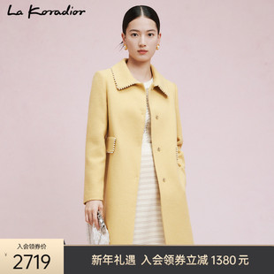 La Koradior拉珂蒂2023春季黄色减龄时尚气质简约羊毛大衣女