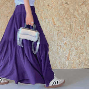 法式气质垂感长裙子，洋气高腰显瘦紫色褶皱，半身裙女春夏复古港风