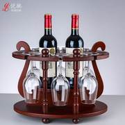 新中式红酒架摆件实木家用客厅，现代倒挂复古酒瓶酒杯架欧式创意托