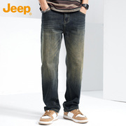 jeep吉普牛仔裤男士夏季薄款潮牌复古宽松直筒裤，美式休闲长裤子男