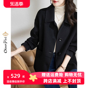 双面绒羊毛大衣女短款2023秋冬季韩版小个子显瘦黑色毛呢外套