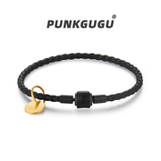 punkgugu3mm皮绳手链，女穿黄金转运珠编织手绳情侣，红绳半成品