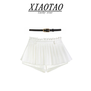 xiaotao气质白色半身裙夏女小个子，高腰显瘦百褶短裙芭蕾a字裙裤