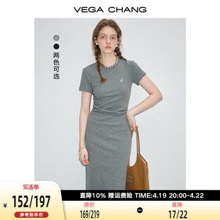 vegachang连衣裙女2024年夏季显瘦气质减龄长裙，高级感t恤裙