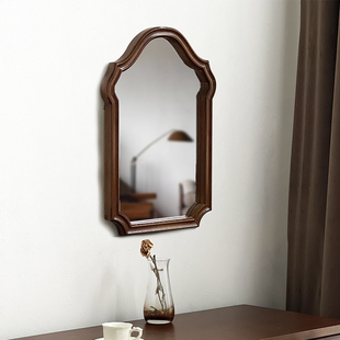 法式复古镜子桌面梳妆台，实木框卧室化妆镜中古玄关，壁挂墙面装饰镜