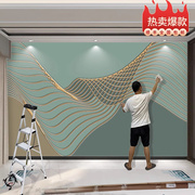 8D艺术线条壁画墙纸简约现代电视背景墙壁纸客厅卧室轻奢绿色墙布