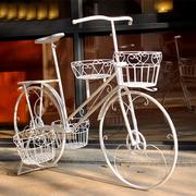 白色自行车花架创意美陈店铺橱窗，装饰落地摆件服装店铁艺现代花架