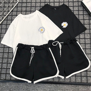 休闲运动套装女黑色夏季宽松韩版ins潮时尚学生跑步短袖两件套T恤