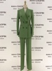2024春季绿色西装套装，女韩版修身显瘦青果，领商务职业正装通勤