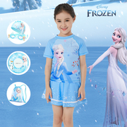 女童泳衣迪士尼艾莎公主儿童连体，泳衣泳帽套装，冰雪分体防晒沙滩服