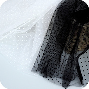 黑白色植绒波点蕾丝布料面料，辅料网纱裙子裙摆窗帘婚庆布艺材料