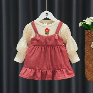 女宝宝长袖婴儿裙子儿童，连衣裙1-2-3岁女童春装假背带长袖公主裙4