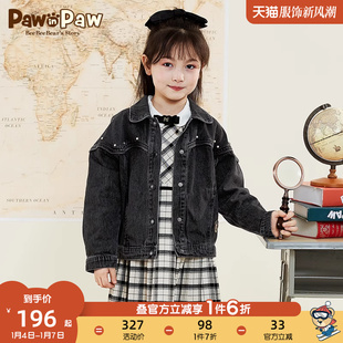 PawinPaw卡通小熊童装秋季女童儿童牛仔外套亮钻翻领潮酷