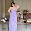 浪漫油画紫色碎花裙雪纺，胖mm显瘦夏季荷叶，边复古优雅大码连衣裙