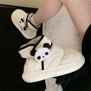 细细条 拼色雪地靴男女冬季外穿百搭保暖防水ins可爱熊猫情侣棉鞋