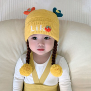 假发帽子婴儿女童2023秋冬女孩宝宝外出保暖护耳帽防寒套头帽