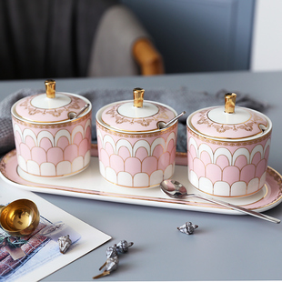 陶瓷调味罐套装北欧式轻奢家用厨房调料罐，四件套花果茶罐套装礼盒