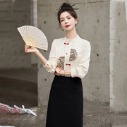 新中式中国风女装春日衬衫，女春装2024年女士，衬衣盘扣刺绣上衣