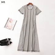 242405海洋家o家更高货，面料贼舒服夏季条纹长款短袖连衣裙