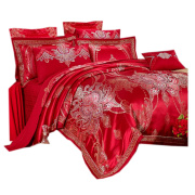 红色婚庆床上用品，结婚四件套全棉纯棉欧式奢华高档床品被套美式