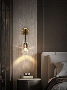 卧室壁灯全铜床头灯设计师现代简约轻奢客厅背景墙个性水晶吊线灯