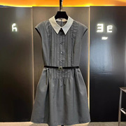 FL231707夏季气质polo领无袖腰带质感衬衫灰色连衣中长裙