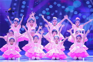 六一儿童演出服蓬蓬裙幼儿现代舞蹈可爱小女孩粉，元旦亮片公主表演