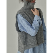 设计感小众法式灰色背心毛衣女(毛衣女)小个子无袖上衣秋冬季